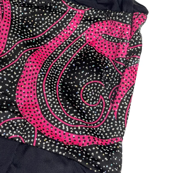 GK Elite Gymnastics 𖤐 Print Training Leotard 𖤐 Black Pink Silver Spanglez 𖤐 S - Picture 9 of 16